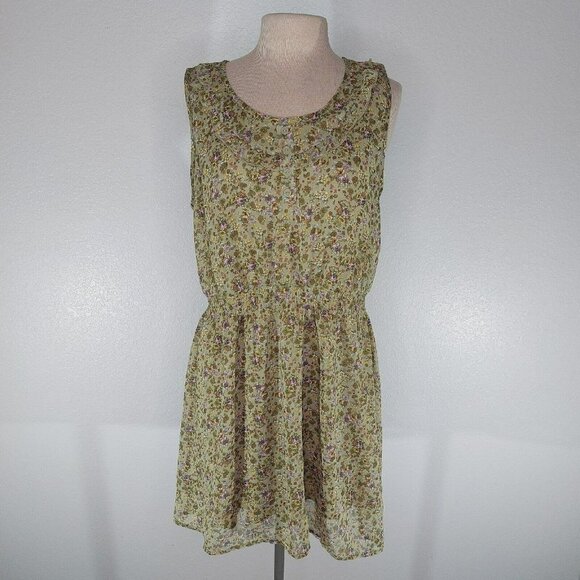 Mossimo Supply Co. Dresses & Skirts - Mossimo Supply Co Womens XL Floral Dress Lined Olive Lavender Yellow Ruffle Top